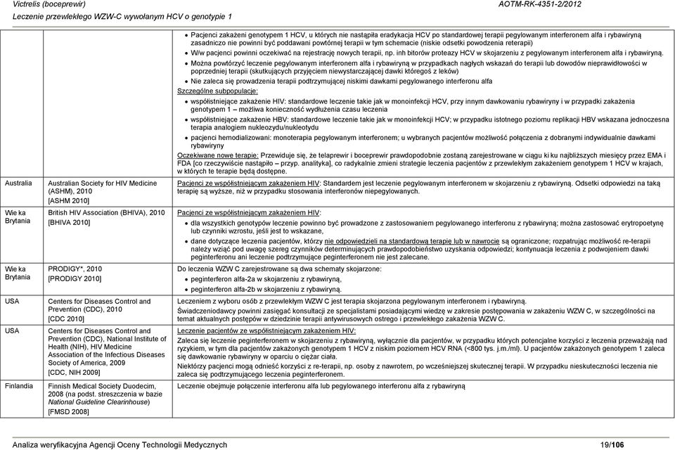 Infectious Diseases Society of America, 2009 [CDC, NIH 2009] Finnish Medical Society Duodecim, 2008 (na podst.