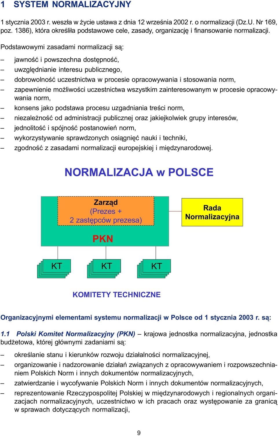 Podstawowymi zasadami normalizacji s¹: jawnoœæ i powszechna dostêpnoœæ, uwzglêdnianie interesu publicznego, dobrowolnoœæ uczestnictwa w procesie opracowywania i stosowania norm, zapewnienie mo