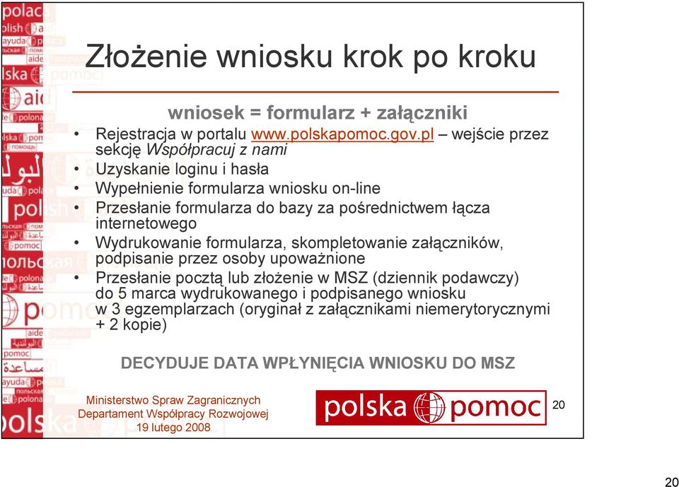 pośrednictwem łącza internetowego Wydrukowanie formularza, skompletowanie załączników, podpisanie przez osoby upowaŝnione Przesłanie pocztą lub