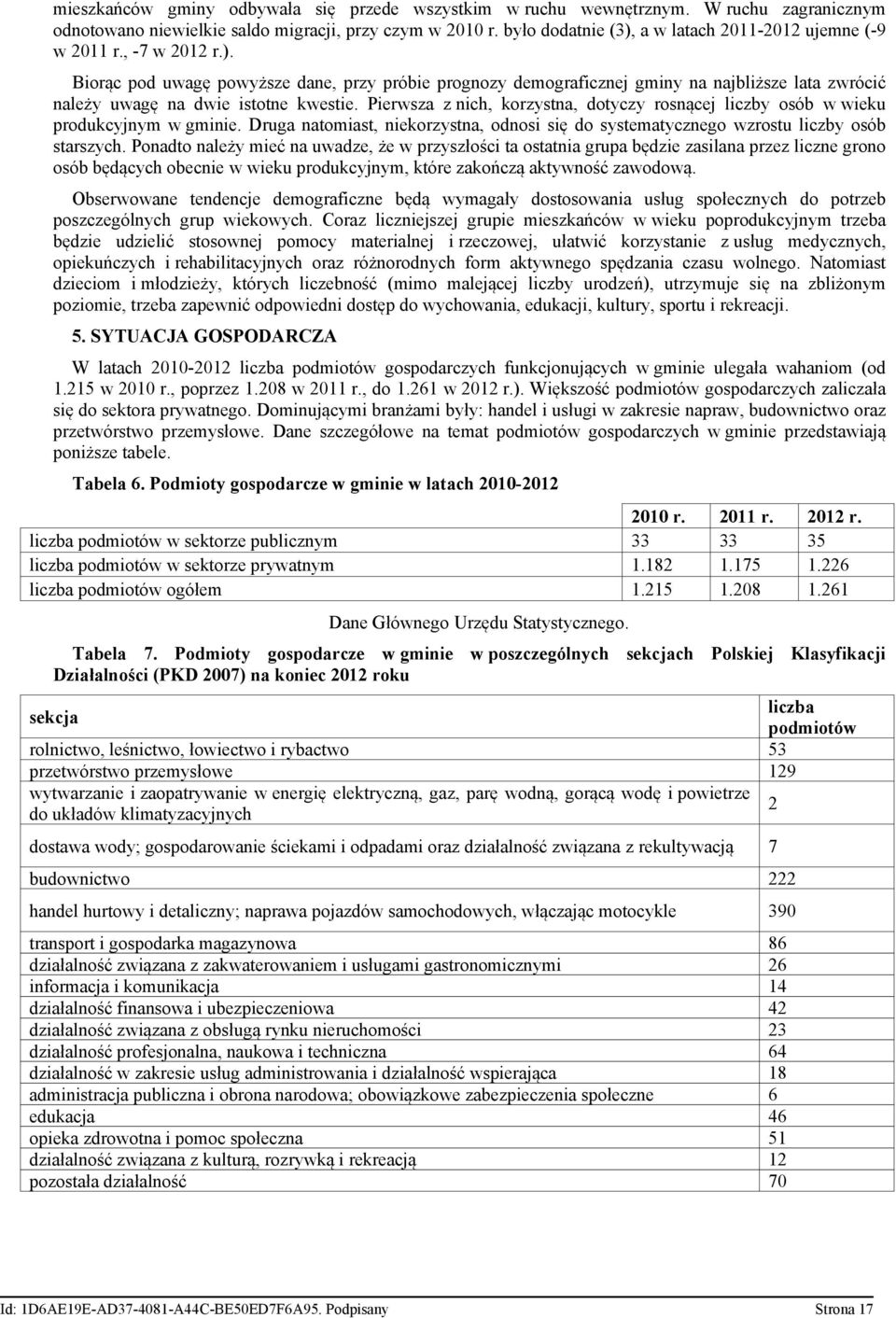 Pierwsza z nich, korzystna, dotyczy rosnącej liczby osób w wieku produkcyjnym w gminie. Druga natomiast, niekorzystna, odnosi się do systematycznego wzrostu liczby osób starszych.