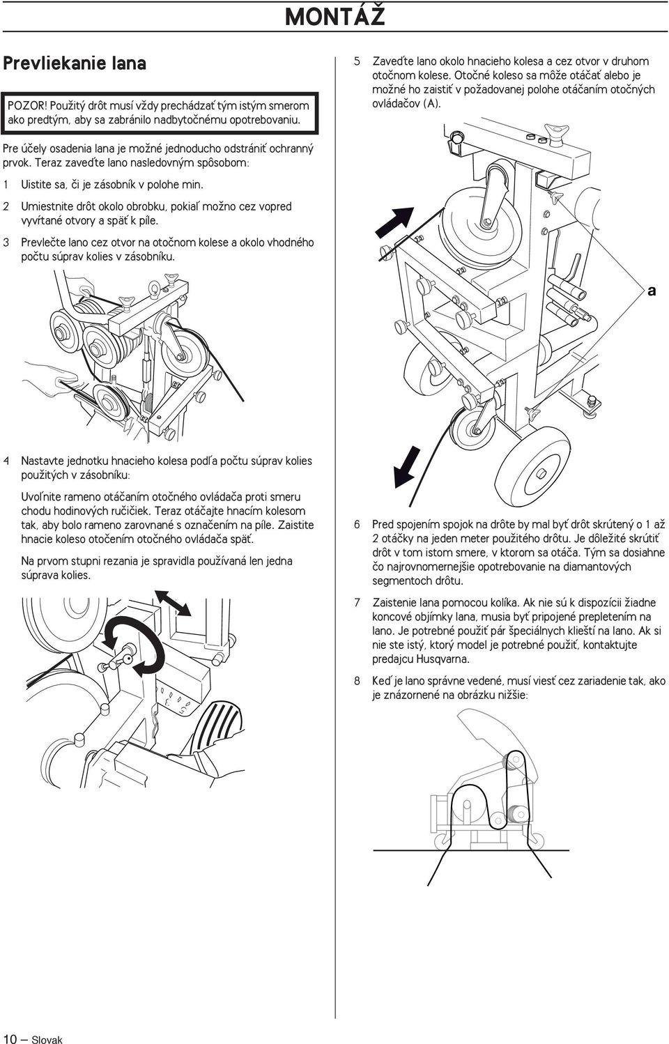 Pre úãely osadenia lana je moïné jednoducho odstrániè ochrann prvok. Teraz zaveìte lano nasledovn m spôsobom: 1 Uistite sa, ãi je zásobník v polohe min.