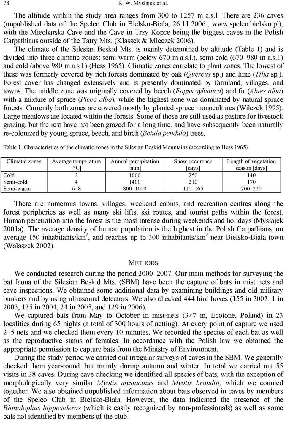 is mainly determined by altitude (Table 1) and is divided into three climatic zones: semi-warm (below 670 m a.s.l.), semi-cold (670 980 m a.s.l.) and cold (above 980 m a.s.l.) (Hess 1965).