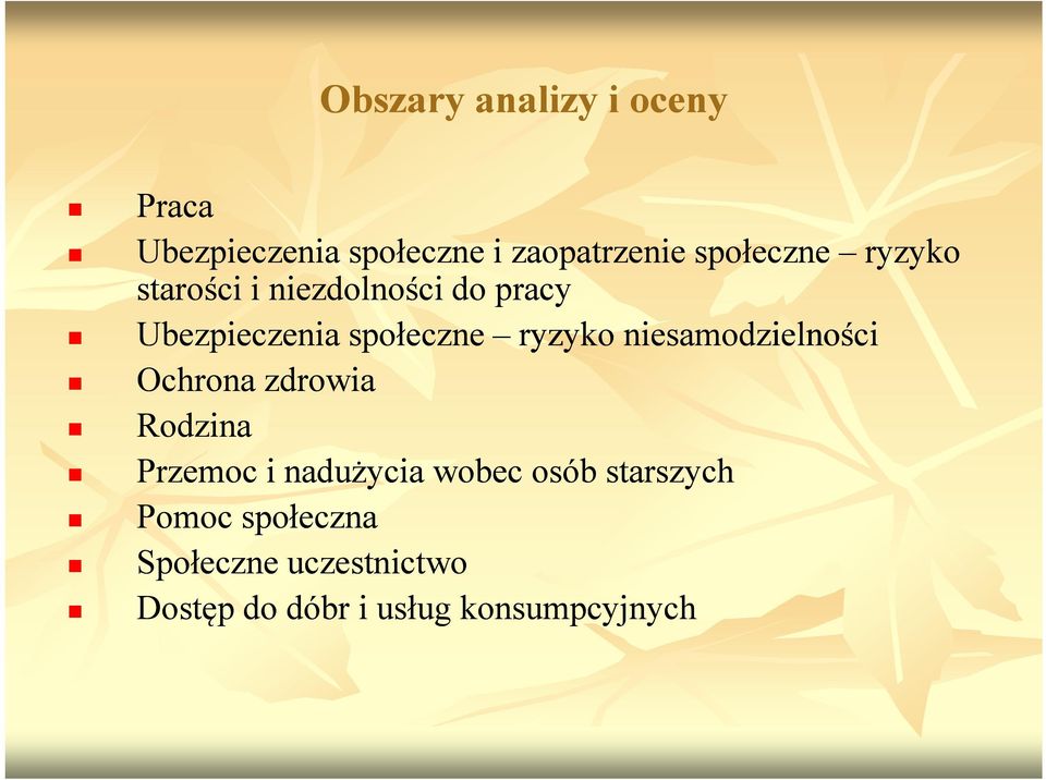 ryzyko niesamodzielności Ochrona zdrowia Rodzina Przemoc i nadużycia wobec