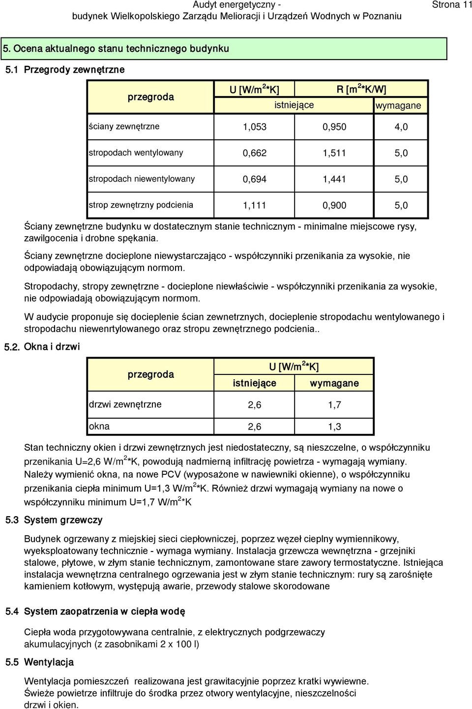 zewnętrzny podcienia 1,111 0,900 5,0 Ściany zewnętrzne budynku w dostatecznym stanie technicznym - minimalne miejscowe rysy, zawilgocenia i drobne spękania.