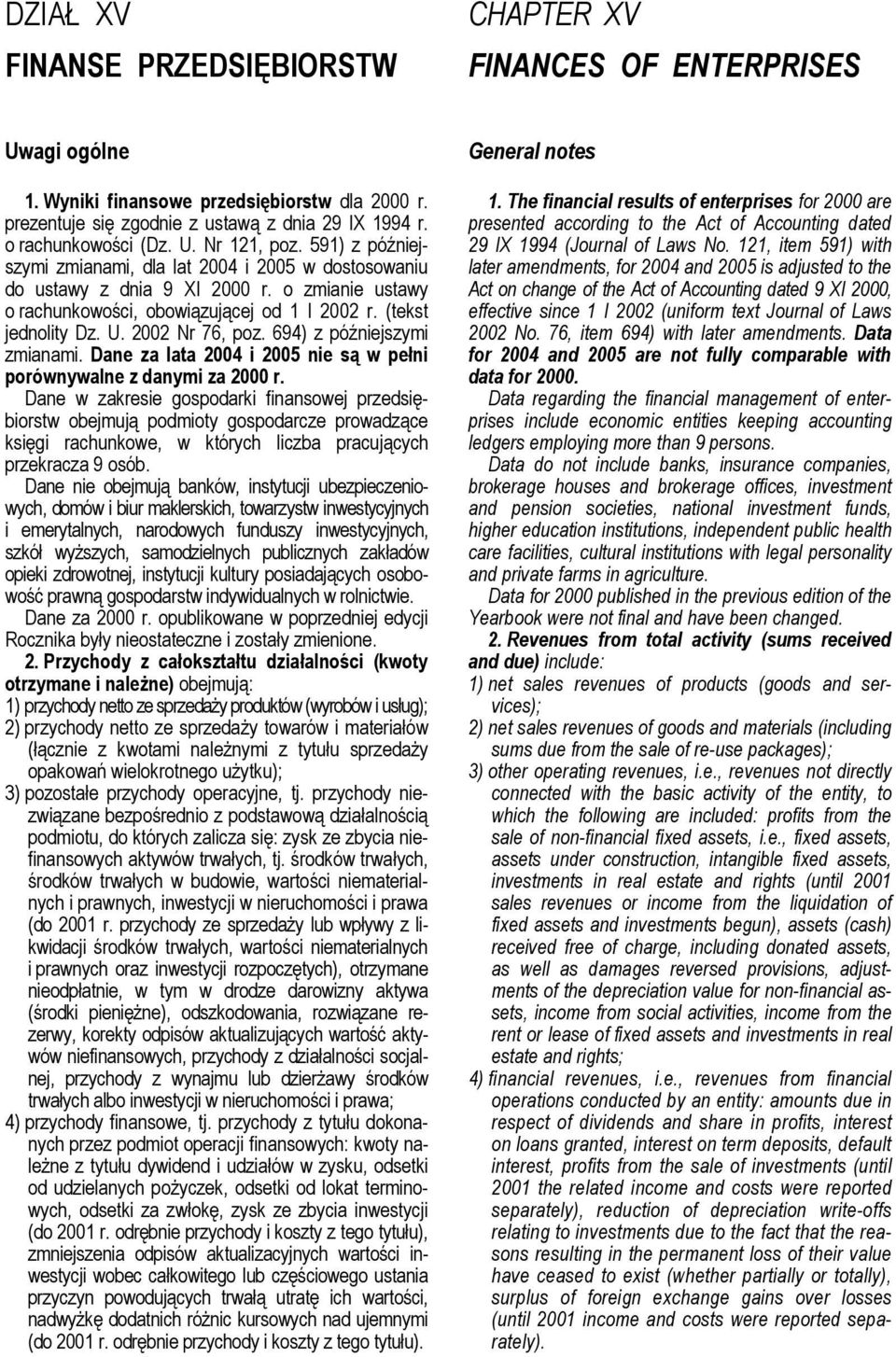 (tekst jednolity Dz. U. 2002 Nr 76, poz. 694) z późniejszymi zmianami. Dane za lata 2004 i 2005 nie są w pełni porównywalne z danymi za 2000 r.