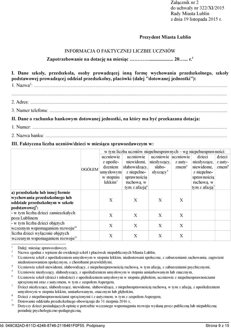 .. 3. Numer telefonu:... II. Dane o rachunku bankowym dotowanej jednostki, na który ma być przekazana dotacja: 1. Numer:... 2. Nazwa banku:... III.