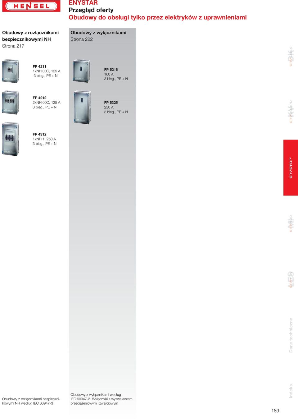 , + Obudowy z wyłącznikami Strona FP 516 160 A 3 bieg., + FP 535 50 A 3 bieg.