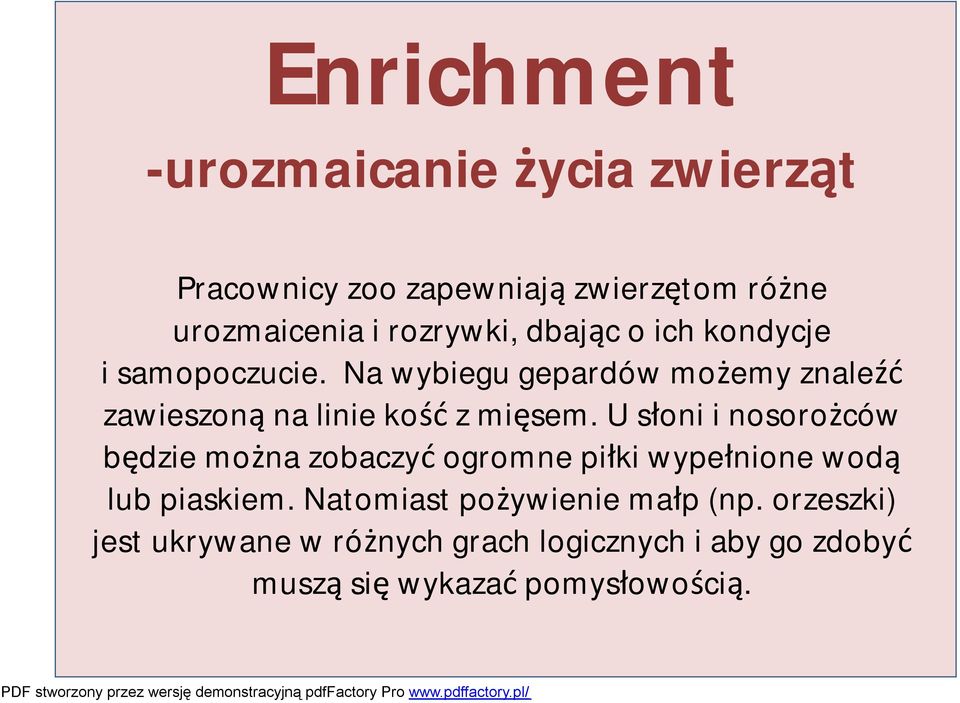 U słoni i nosorożców będzie można zobaczyć ogromne piłki wypełnione wodą lub piaskiem.