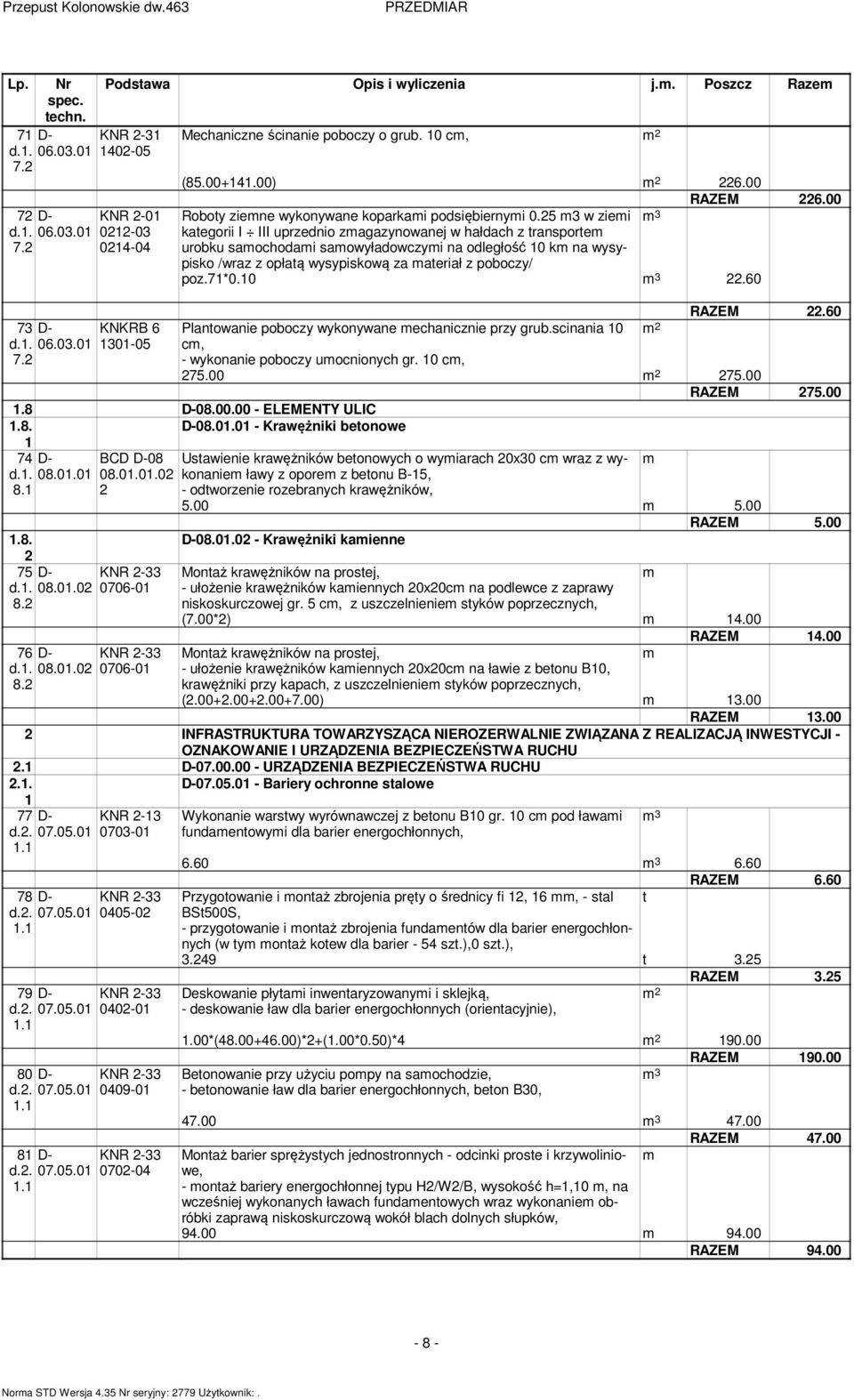 5 3 w ziei kategorii I III uprzednio zagazynowanej w hałdach z transporte urobku saochodai saowyładowczyi na odległość 0 k na wysypisko /wraz z opłatą wysypiskową za ateriał z poboczy/ poz.7*0.0.60 RAZEM.