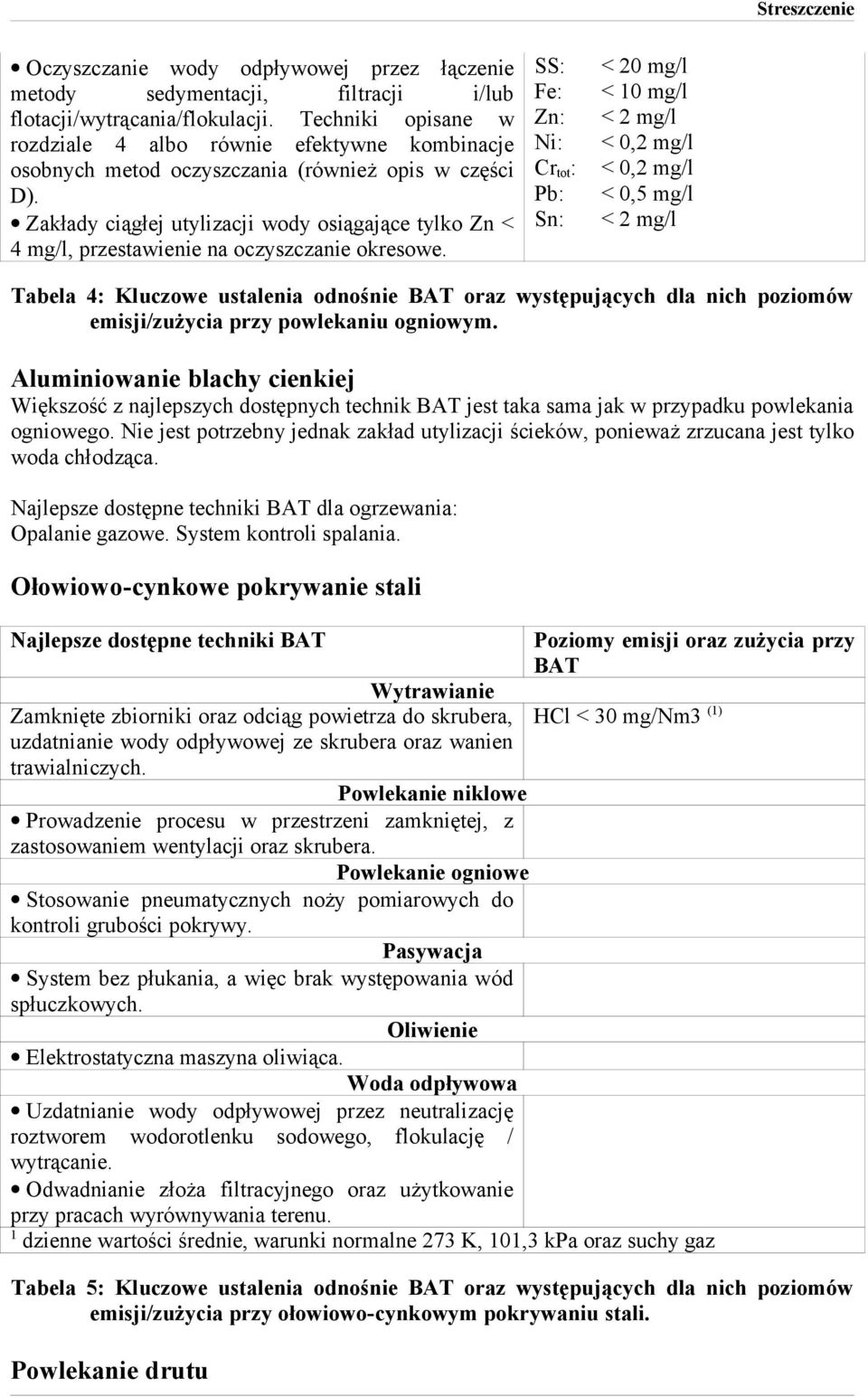 Zakłady ciągłej utylizacji wody osiągające tylko Zn < 4 mg/l, przestawienie na oczyszczanie okresowe.