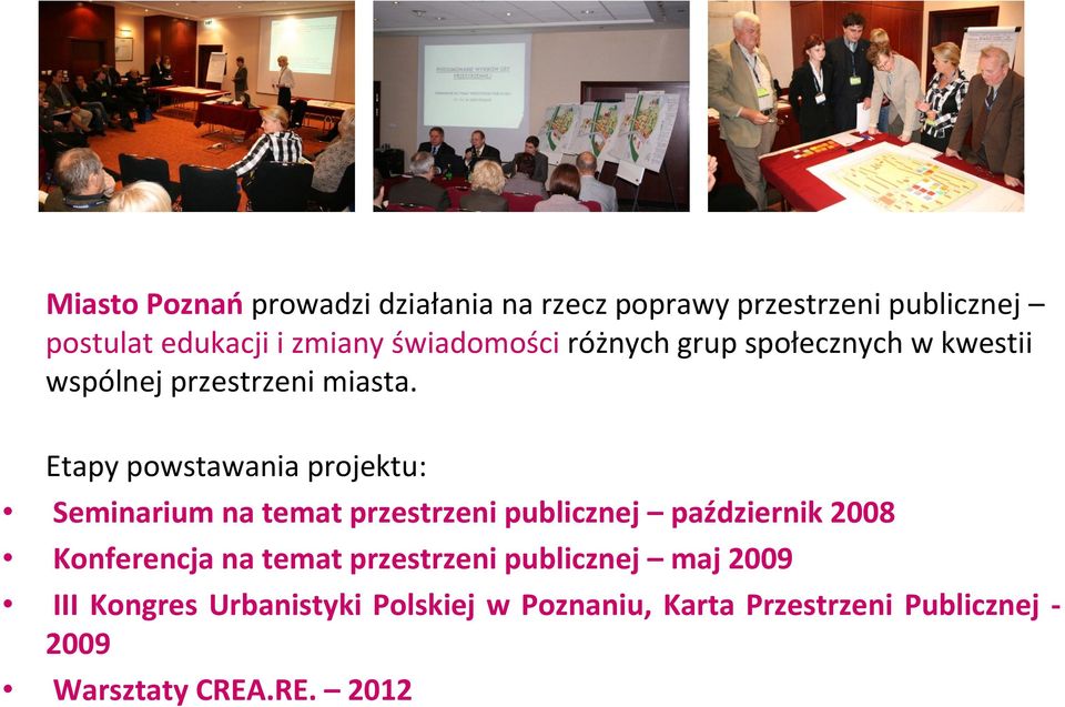 Etapy powstawania projektu: Seminarium na temat przestrzeni publicznej październik 2008 Konferencja na