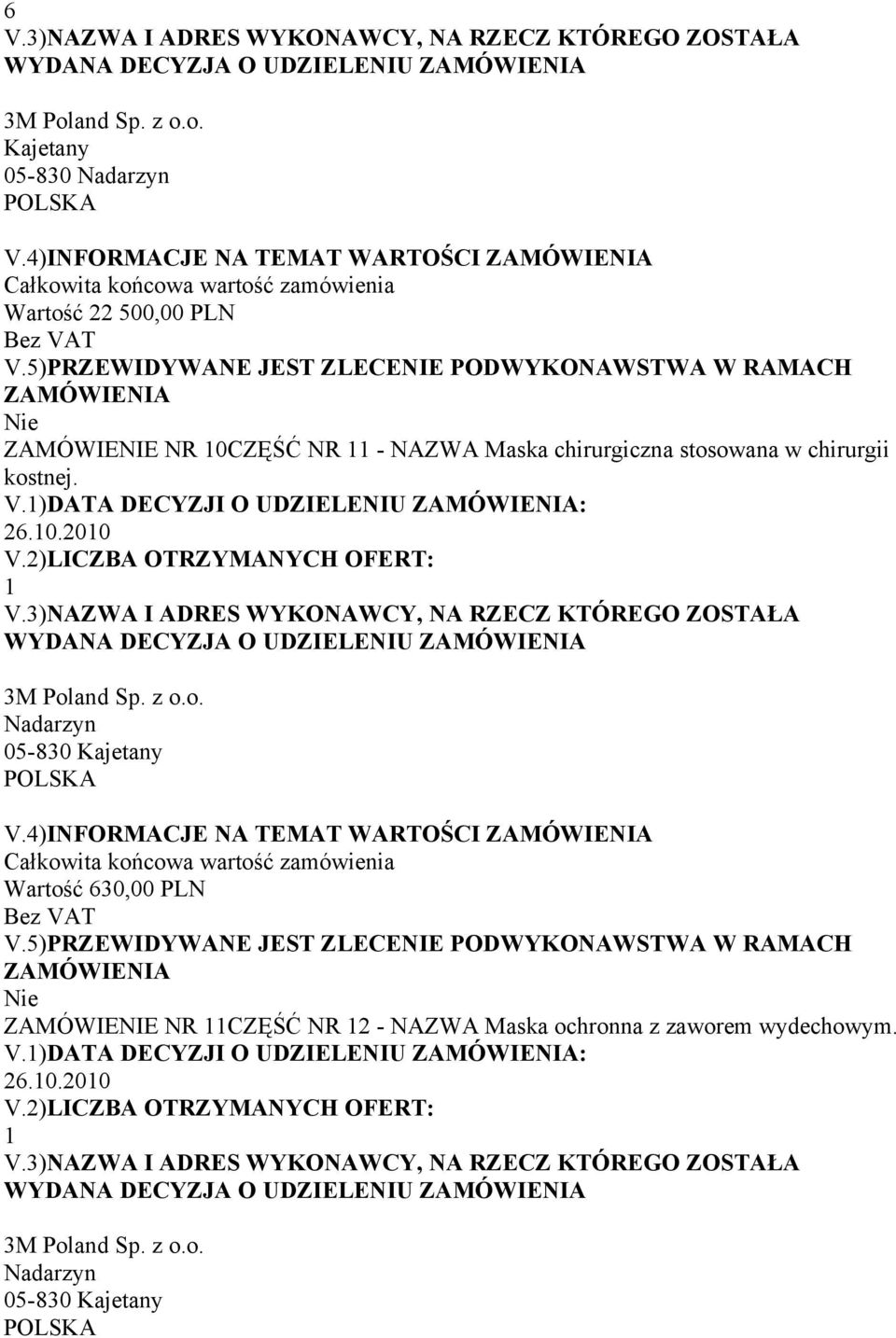 chirurgii kostnej. 1 WYDANA DECYZJA O UDZIELENIU 3M Poland Sp. z o.o. Nadarzyn 05-830 Kajetany V.