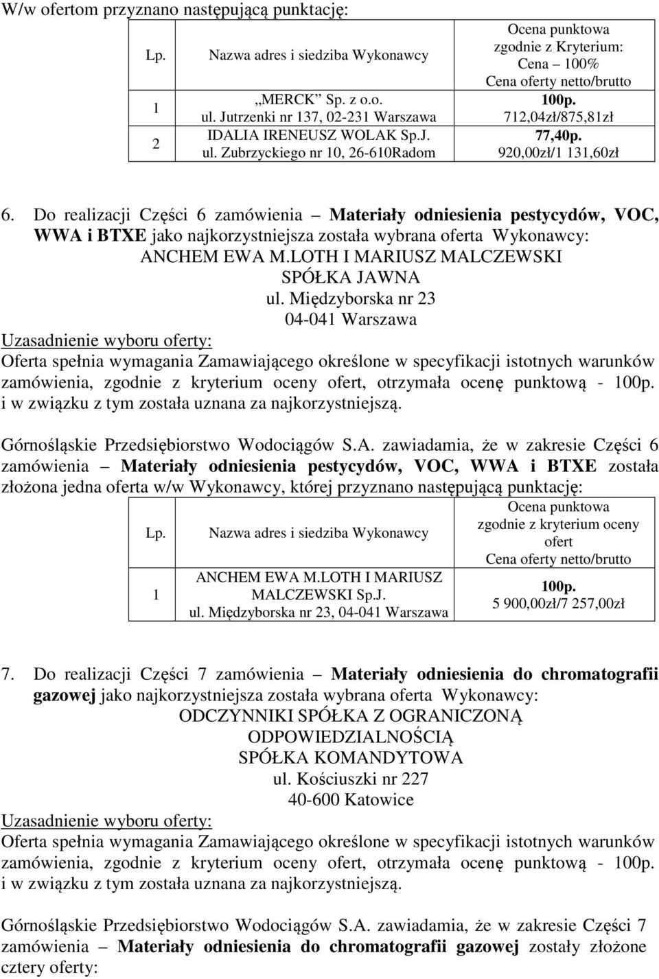 Międzyborska nr 04-04 Warszawa Górnośląskie Przedsiębiorstwo Wodociągów S.A.