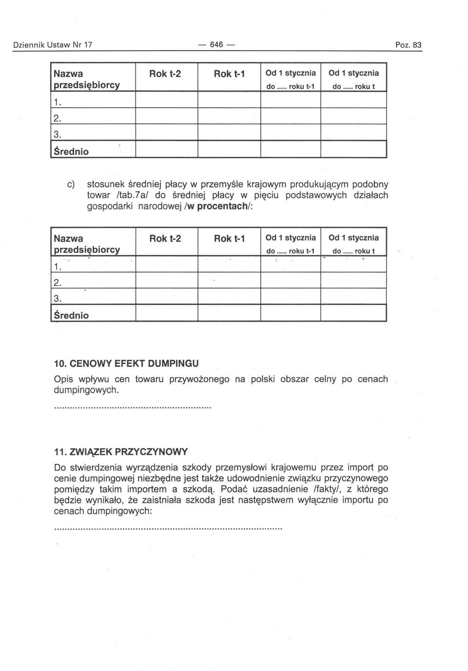 7al do średniej płacy w pięc i u podstawowych działach gospodarki narodowej Iw procentach/: Nazwa Rok t-2 Rok t-1 Od 1 stycznia Od 1 stycznia przedsiębiorcy do... roku t-1 do... roku t ",. Średnio.'.