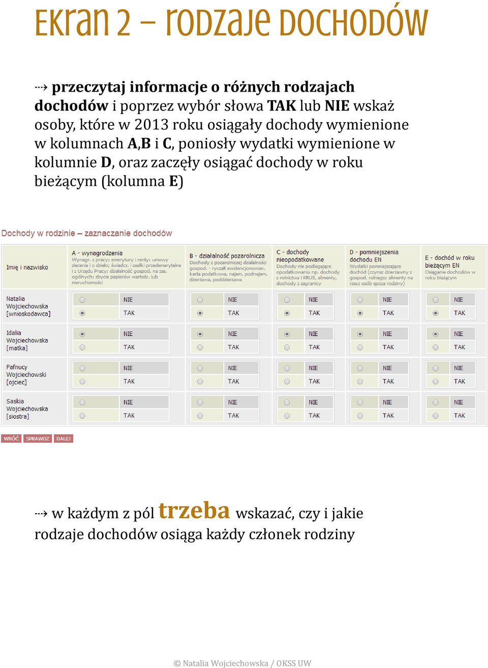 C, poniosły wydatki wymienione w kolumnie D, oraz zaczęły osiągać dochody w roku bieżącym