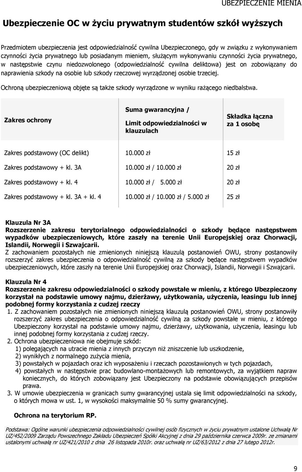 na osobie lub szkody rzeczowej wyrządzonej osobie trzeciej. Ochroną ubezpieczeniową objęte są także szkody wyrządzone w wyniku rażącego niedbalstwa.