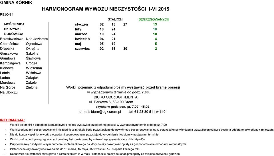 Wiśniowa Ładna Zakątek Morelowa Zakole Na Górce Zielona Na Uboczu w wyznaczonym terminie do godz. 7.00.