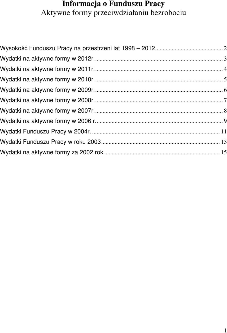 ... 5 Wydatki na aktywne formy w 2009r.... 6 Wydatki na aktywne formy w 2008r.... 7 Wydatki na aktywne formy w 2007r.