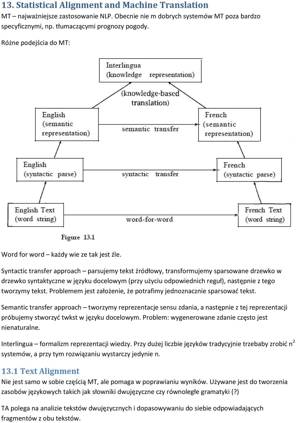 Syntactic transfer approach parsujemy tekst źródłowy, transformujemy sparsowane drzewko w drzewko syntaktyczne w języku docelowym (przy użyciu odpowiednich reguł), następnie z tego tworzymy tekst.