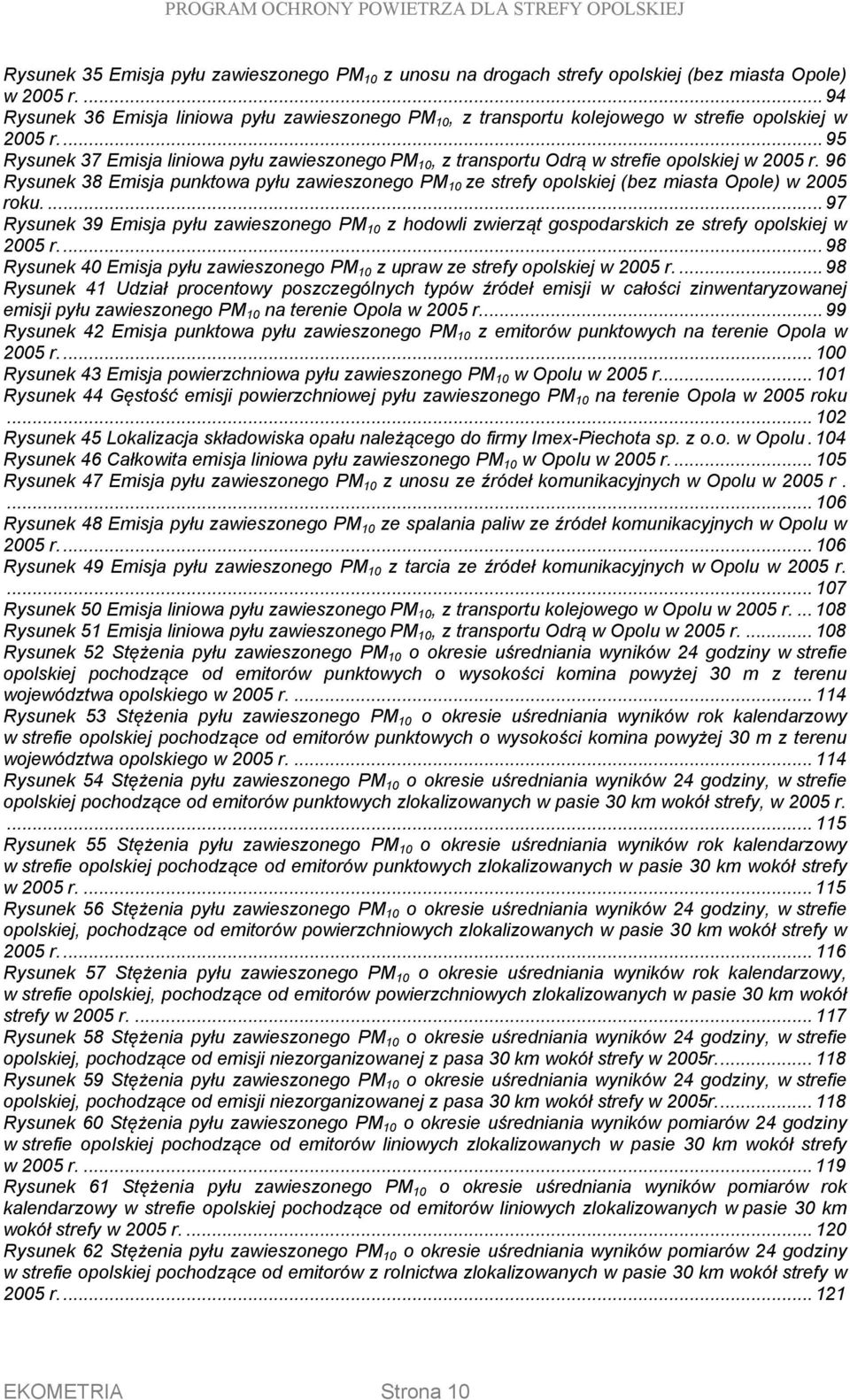 ... 95 Rysunek 37 Emisja liniowa pyłu zawieszonego PM 10, z transportu Odrą w strefie opolskiej w 2005 r.