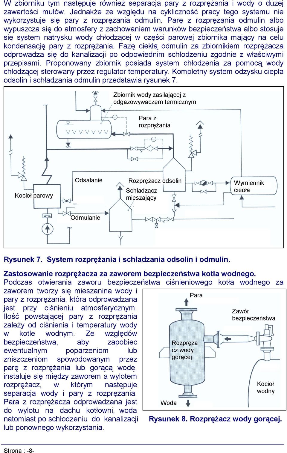 pary z rozprężania. Fazę ciekłą odmulin za zbiornikiem rozprężacza odprowadza się do kanalizacji po odpowiednim schłodzeniu zgodnie z właściwymi przepisami.