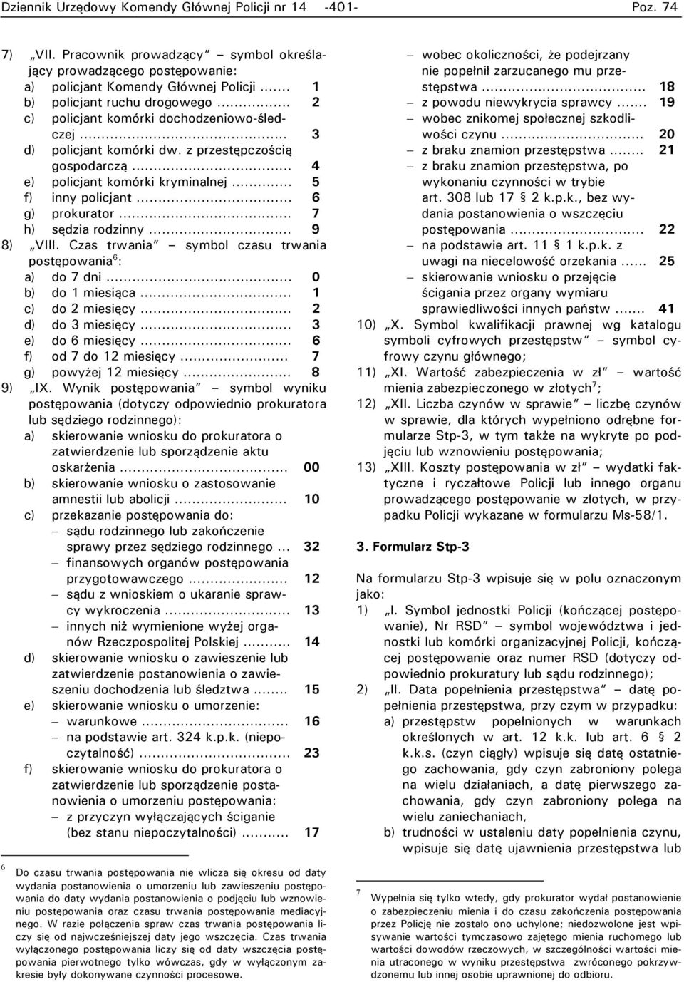 .. 7 h) sędzia rodzinny... 9 8) VIII. Czas trwania symbol czasu trwania postępowania 6 : a) do 7 dni... 0 b) do 1 miesiąca... 1 c) do 2 miesięcy... 2 d) do 3 miesięcy... 3 e) do 6 miesięcy.