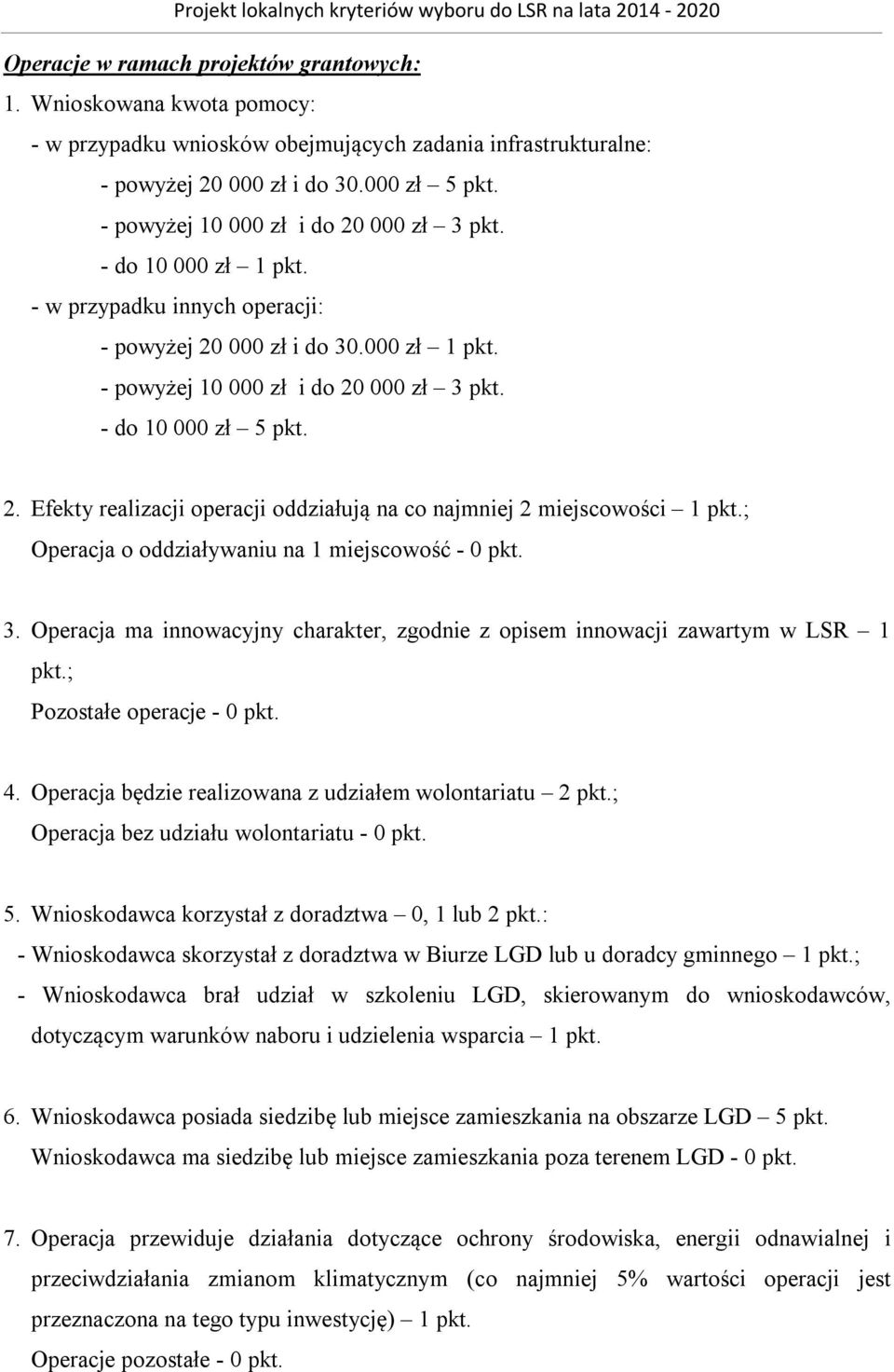 2. Efekty realizacji operacji oddziałują na co najmniej 2 miejscowości 1 pkt.; Operacja o oddziaływaniu na 1 miejscowość - 0 pkt. 3.