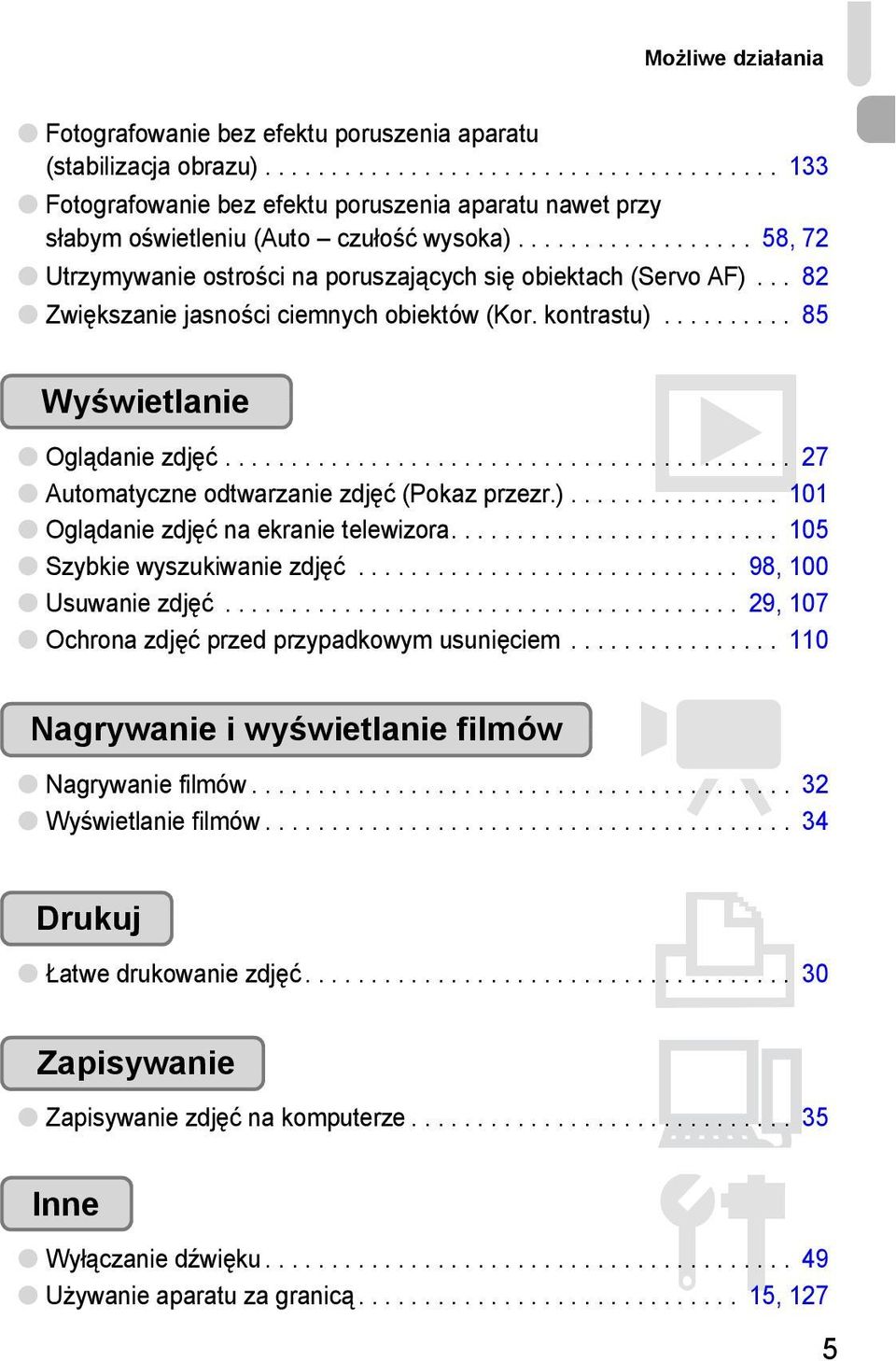 .......................................... 27 Automatyczne odtwarzanie zdjęć (Pokaz przezr.)................ 101 Oglądanie zdjęć na ekranie telewizora......................... 105 Szybkie wyszukiwanie zdjęć.