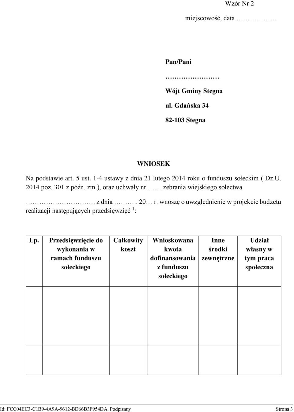 wnoszę o uwzględnienie w projekcie budżetu realizacji następujących przedsięwzięć 1 : Lp.