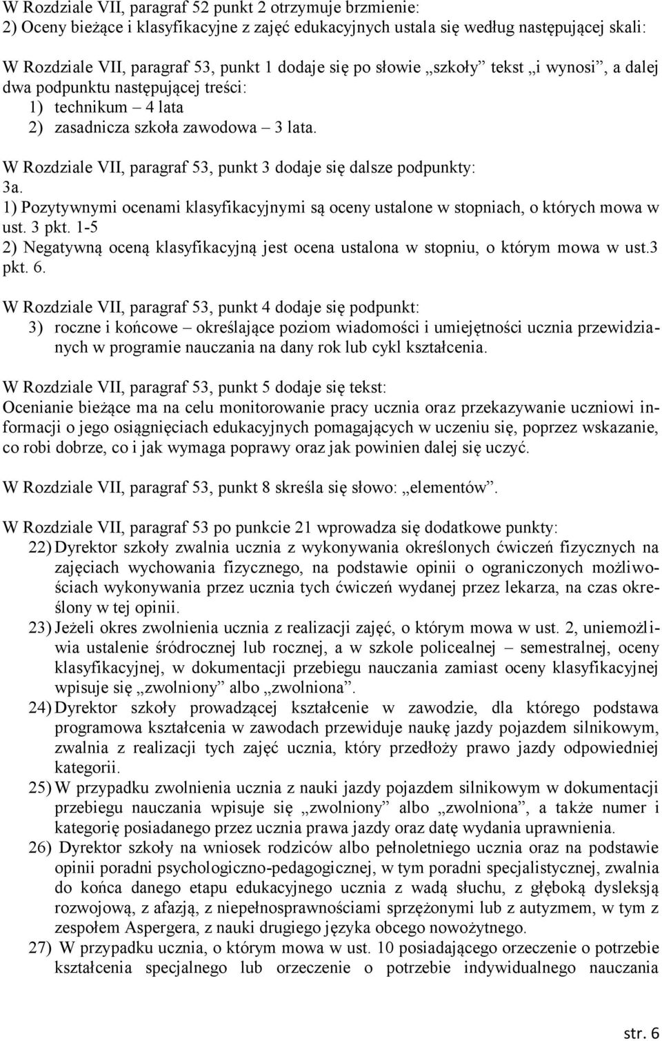 W Rozdziale VII, paragraf 53, punkt 3 dodaje się dalsze podpunkty: 3a. 1) Pozytywnymi ocenami klasyfikacyjnymi są oceny ustalone w stopniach, o których mowa w ust. 3 pkt.