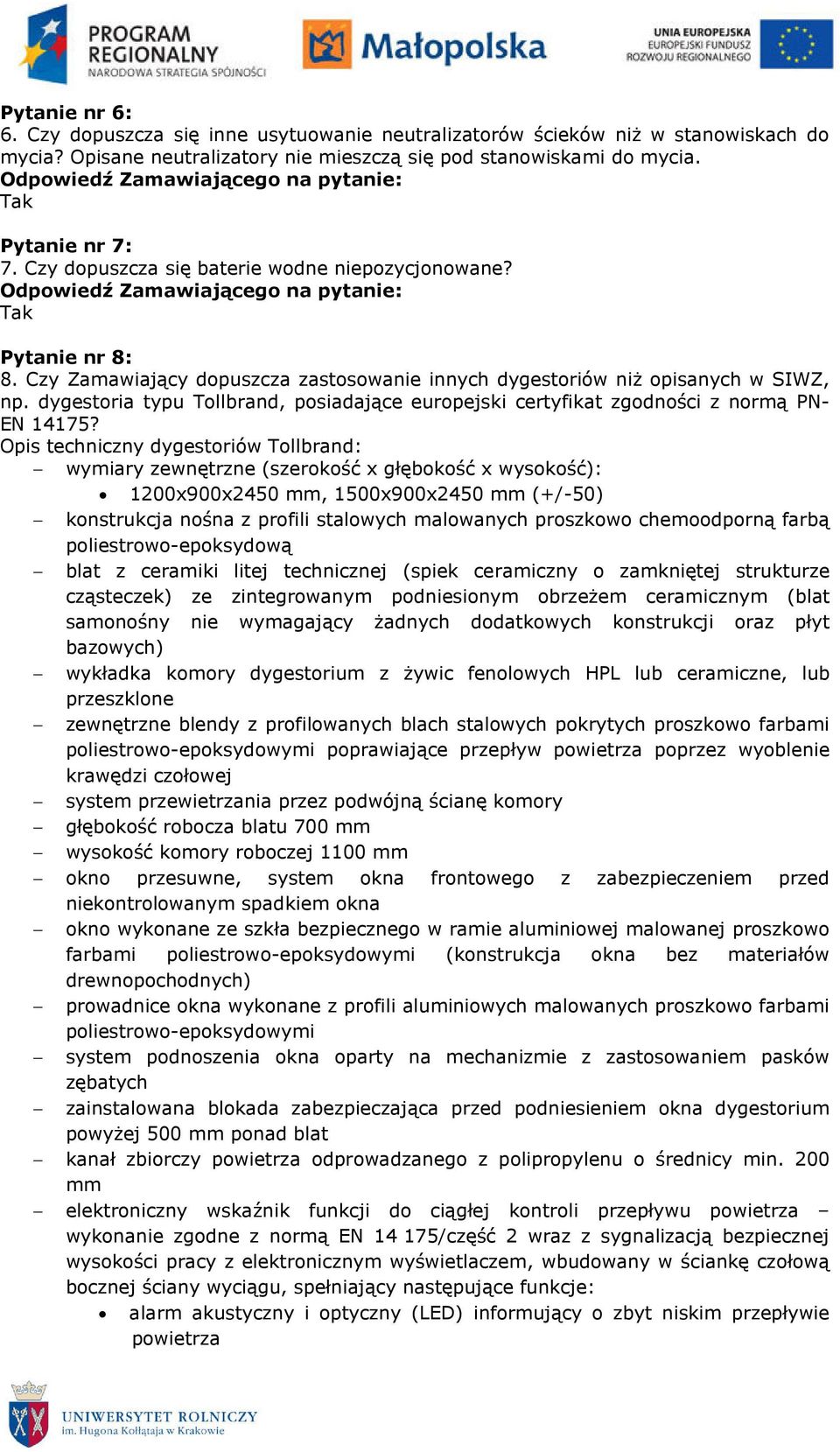 dygestoria typu Tollbrand, posiadające europejski certyfikat zgodności z normą PN- EN 14175?