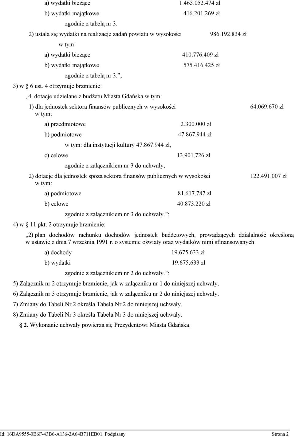 dotacje udzielane z budżetu Miasta Gdańska w tym: 1) dla jednostek sektora finansów publicznych w wysokości 64.069.670 zł w tym: a) przedmiotowe 2.300.000 zł b) podmiotowe 47.867.