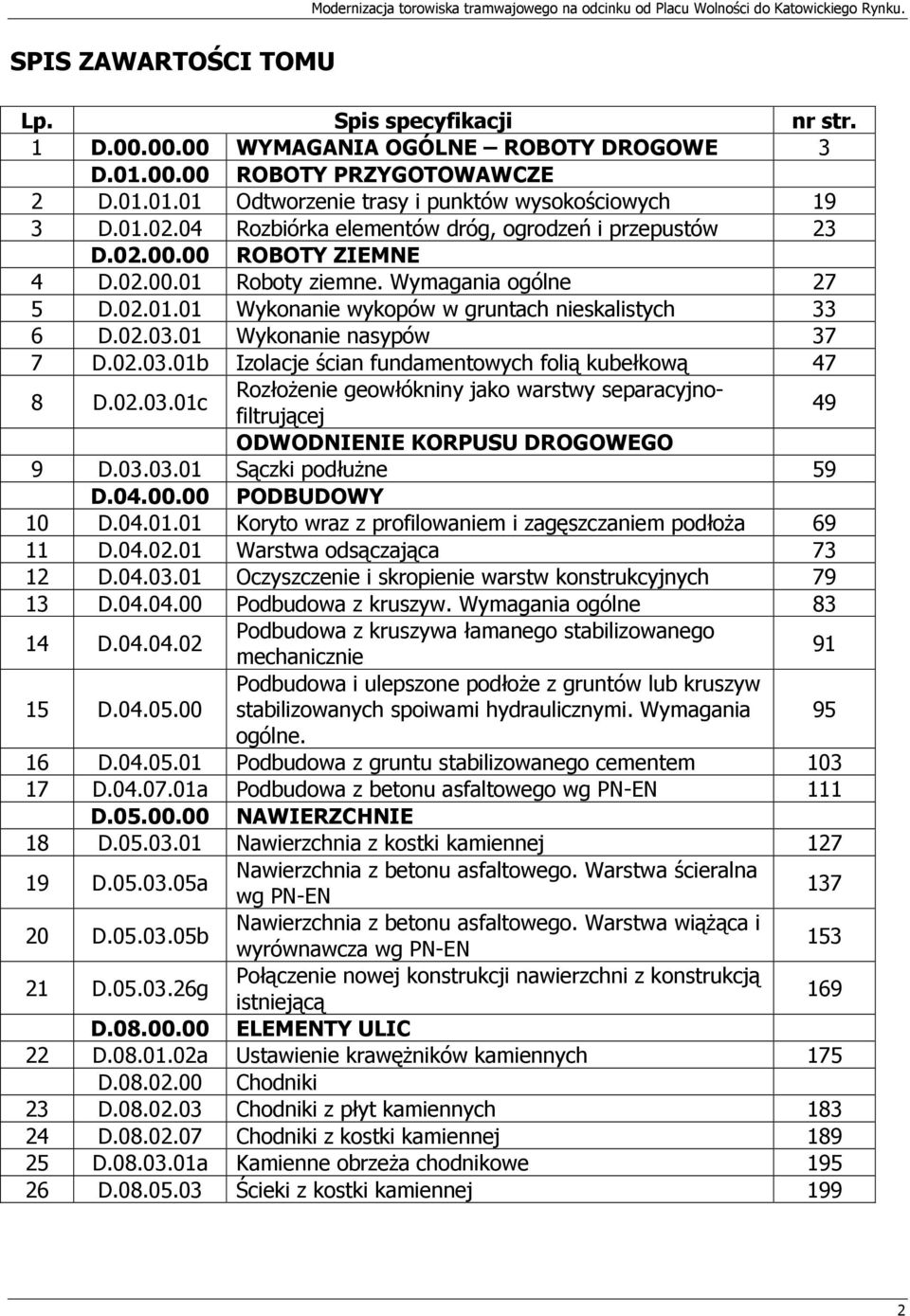 02.03.01 Wykonanie nasypów 37 7 D.02.03.01b Izolacje ścian fundamentowych folią kubełkową 47 8 D.02.03.01c Rozłożenie geowłókniny jako warstwy separacyjnofiltrującej 49 ODWODNIENIE KORPUSU DROGOWEGO 9 D.