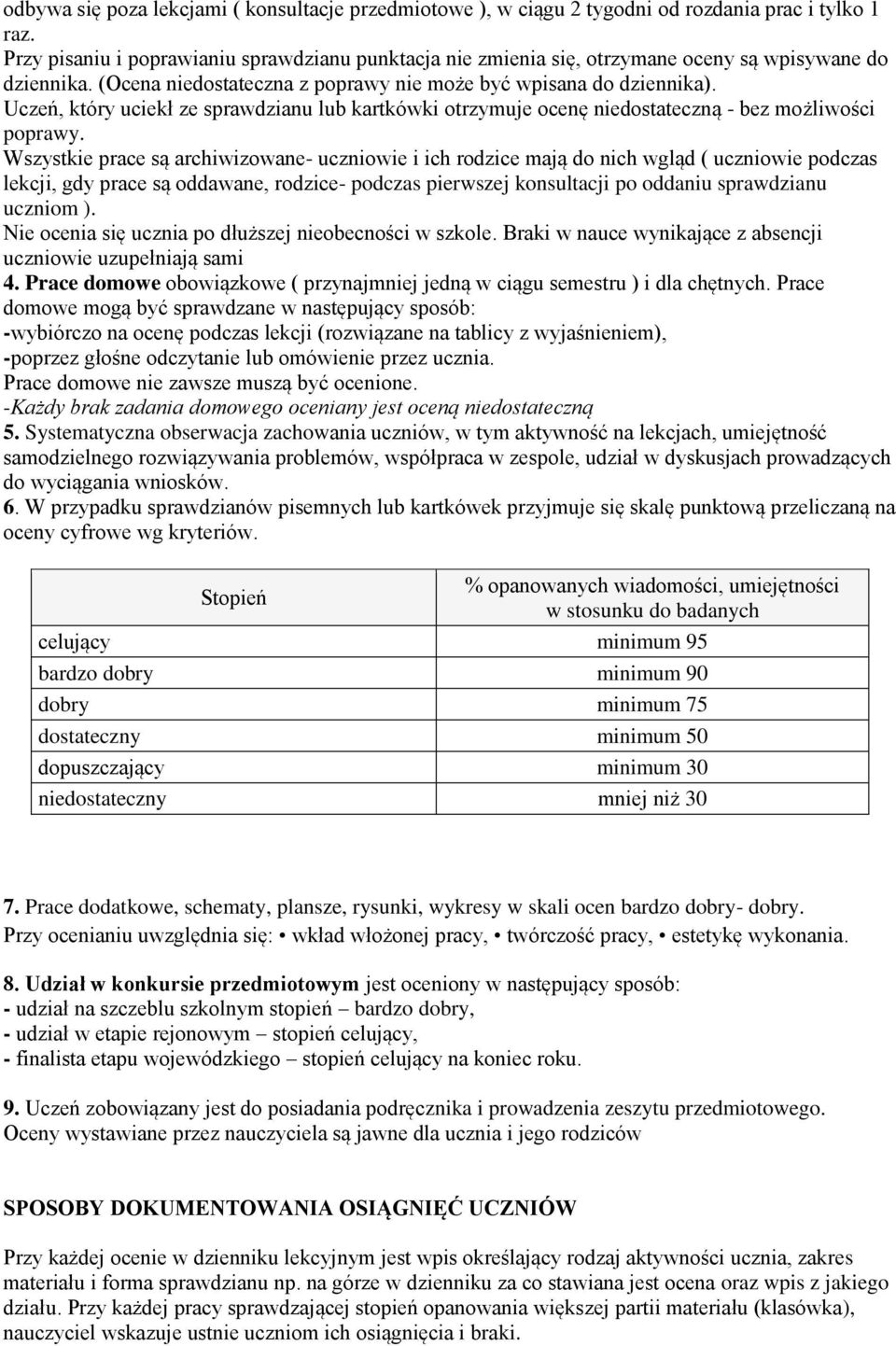 Uczeń, który uciekł ze sprawdzianu lub kartkówki otrzymuje ocenę niedostateczną - bez możliwości poprawy.