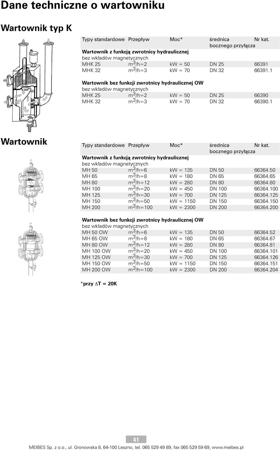 1 Wartownik bez funkcji zwrotnicy hydraulicznej OW MHK 25 m 3 /h=2 kw = 50 DN 25 66390 MHK 32 m 3 /h=3 kw = 70 DN 32 66390.1 Wartownik Typy standardowe Przep yw Moc* rednica Nr kat.