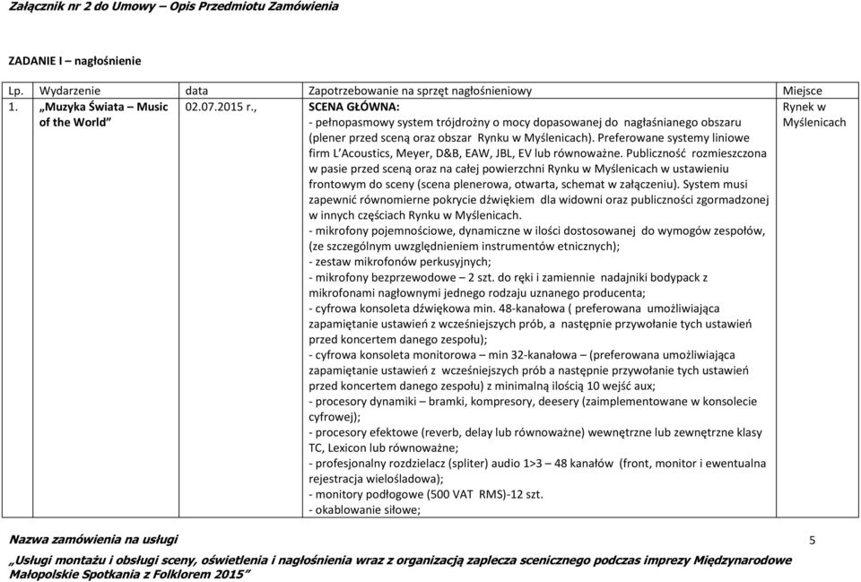 Preferowane systemy liniowe firm L Acoustics, Meyer, D&B, EAW, JBL, EV lub równoważne.