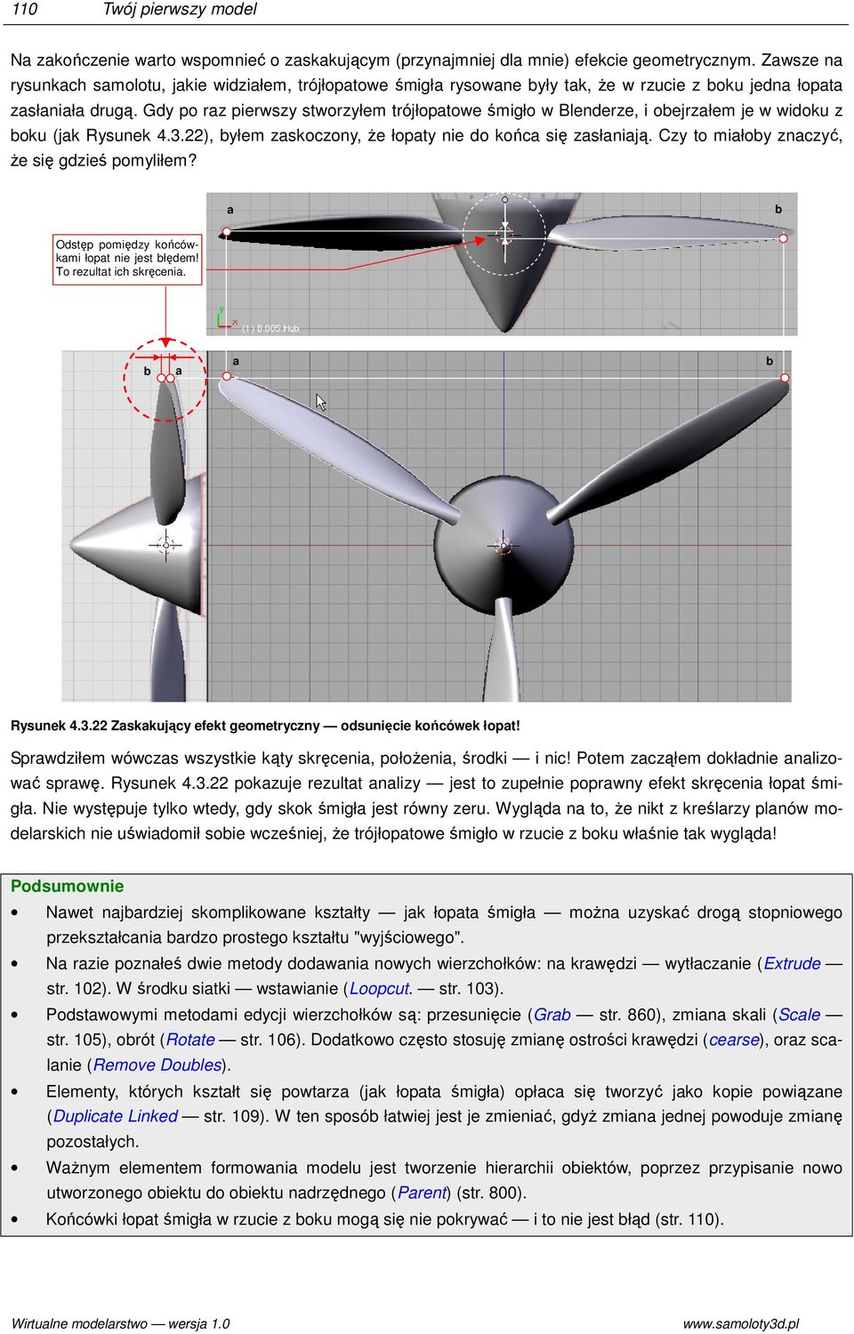 Gdy po rz pierwszy stworzyłem trójłoptowe śmigło w Blenderze, i oejrzłem je w widoku z oku (jk Rysunek 4.3.22), yłem zskoczony, że łopty nie do końc się zsłniją.