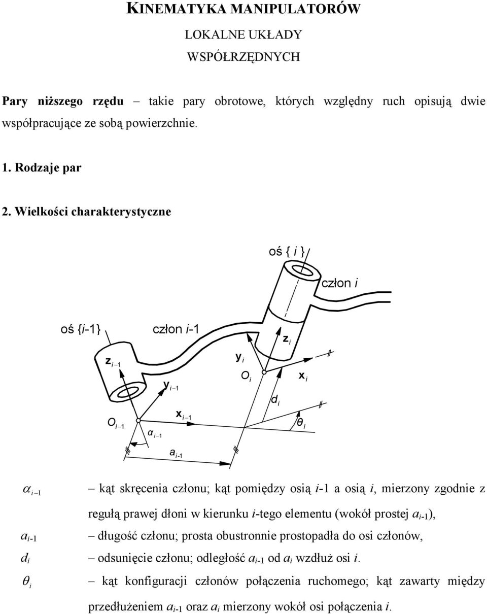 Welkoś harakterytyzne oś { } złon oś {-} z złon - y y O z x O x d a - kąt kręena złonu; kąt pomędzy oą - a oą, merzony zgodne z a -