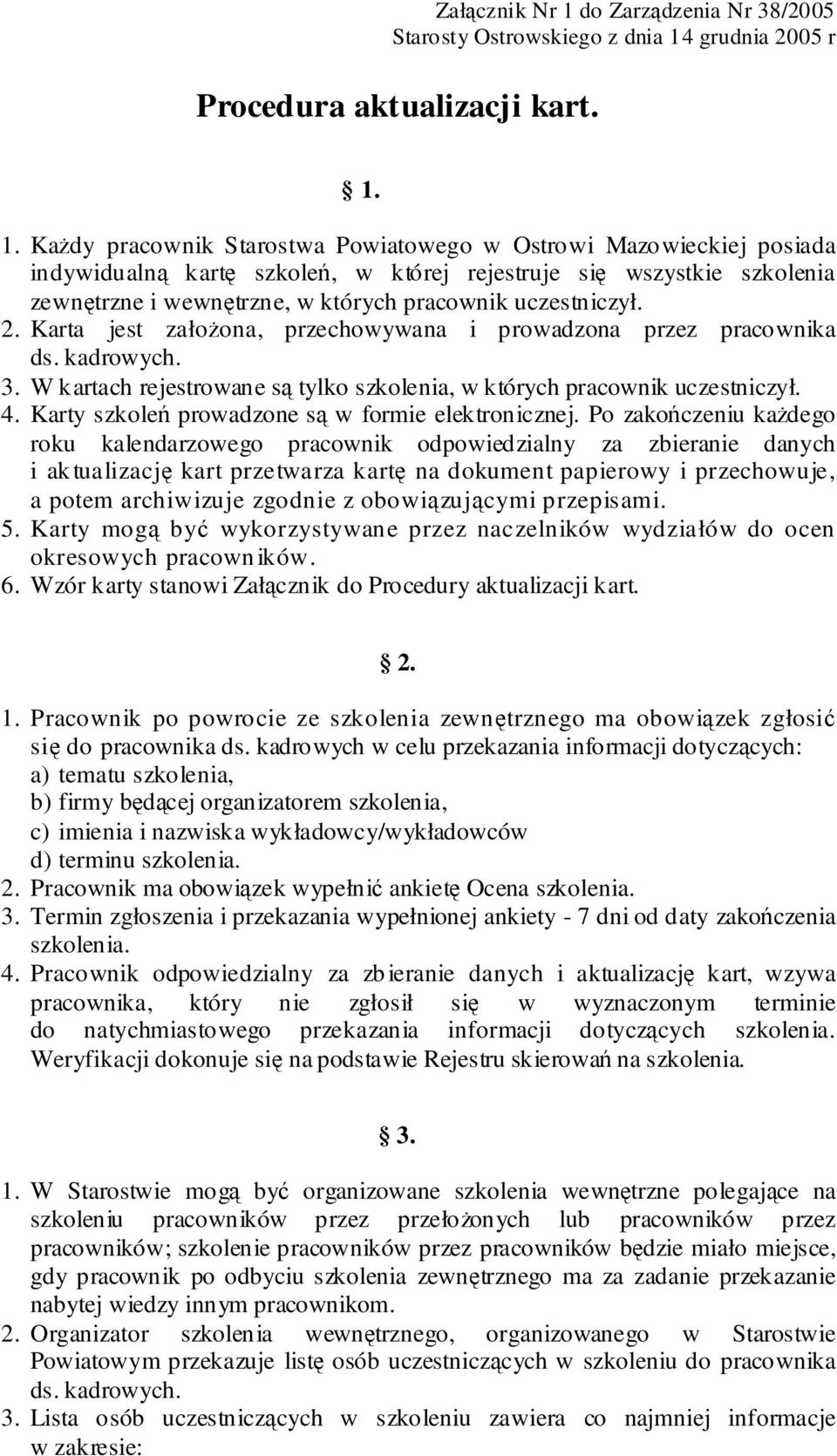 grudnia 2005 r Procedura aktualizacji kart. 1.