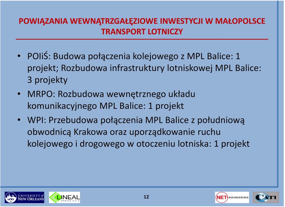 Rozbudowa wewnętrznego układu komunikacyjnego MPL Balice: 1 projekt WPI: Przebudowa połączenia MPL