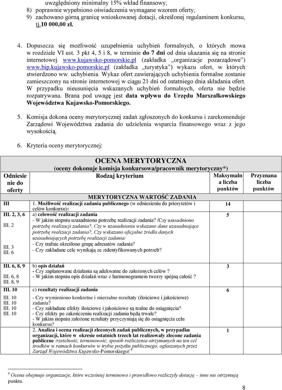 kujawsko-pomorskie.pl (zakładka organizacje pozarządowe ) www.bip.kujawsko-pomorskie.pl (zakładka turystyka ) wykazu ofert, w których stwierdzono ww. uchybienia.