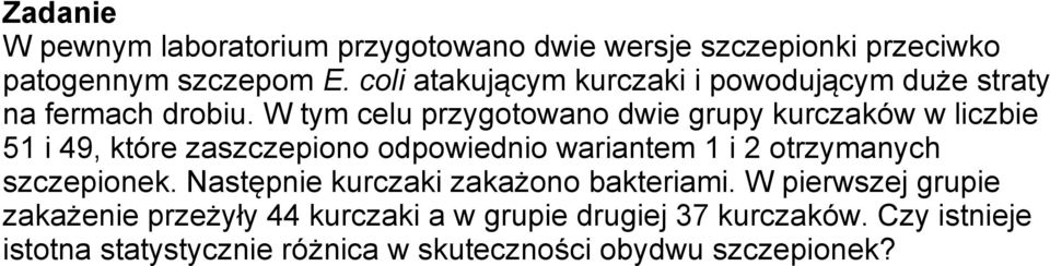 W tym celu przygotowano dwie grupy kurczaków w liczbie 51 i 49, które zaszczepiono odpowiednio wariantem 1 i 2 otrzymanych