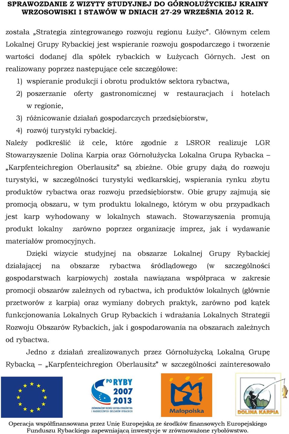 Jest on realizowany poprzez następujące cele szczegółowe: 1) wspieranie produkcji i obrotu produktów sektora rybactwa, 2) poszerzanie oferty gastronomicznej w restauracjach i hotelach w regionie, 3)