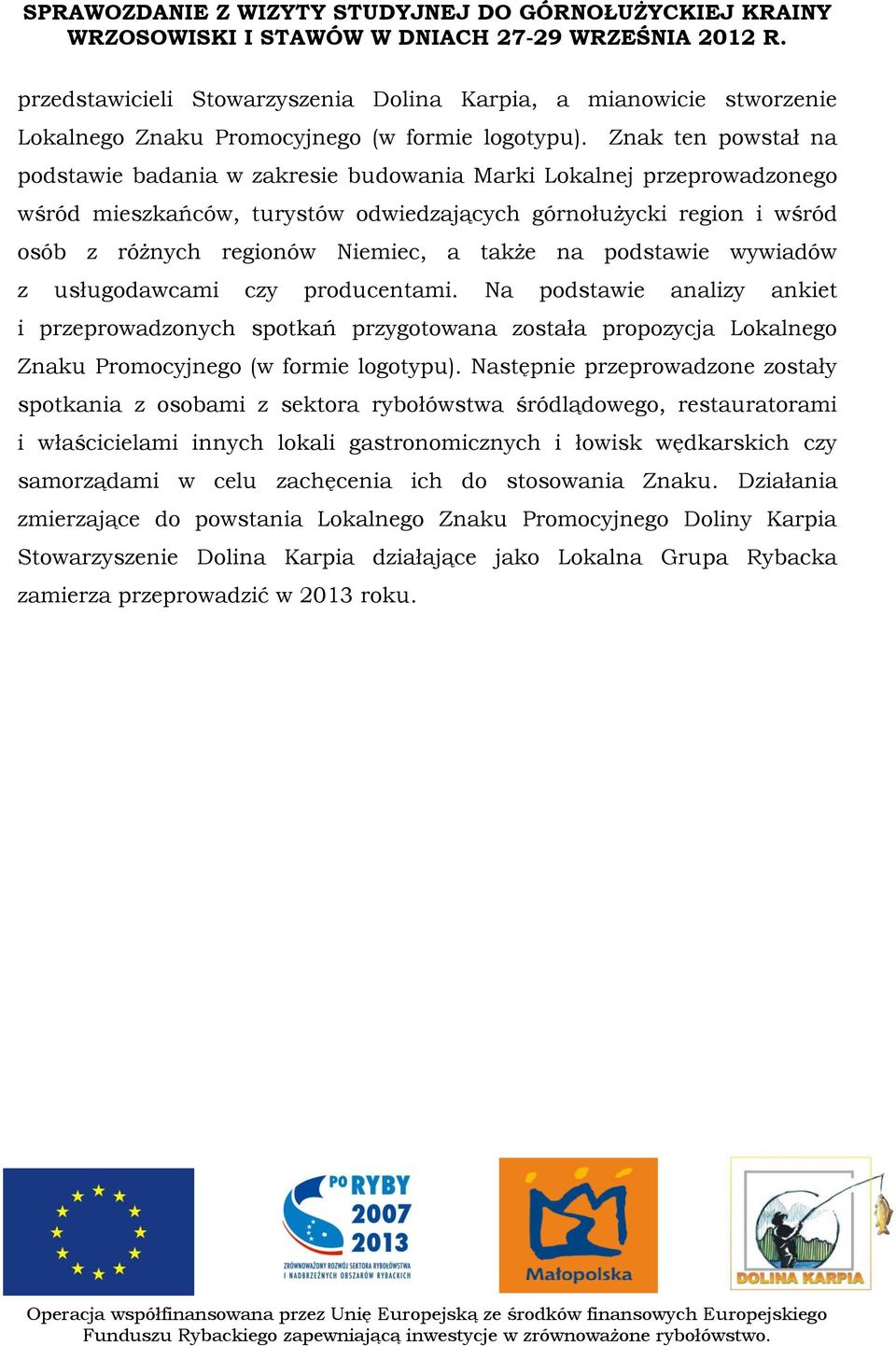 także na podstawie wywiadów z usługodawcami czy producentami. Na podstawie analizy ankiet i przeprowadzonych spotkań przygotowana została propozycja Lokalnego Znaku Promocyjnego (w formie logotypu).