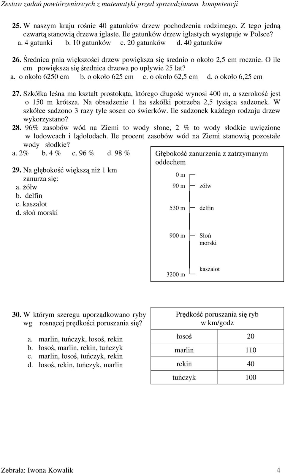 o około 625 cm c. o około 62,5 cm d. o około 6,25 cm 27. Szkółka leśna ma kształt prostokąta, którego długość wynosi 400 m, a szerokość jest o 150 m krótsza.