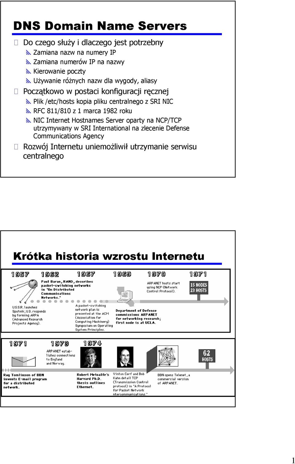 centralnego z SRI NIC y RFC 811/810 z 1 marca 1982 roku y NIC Internet Hostnames Server oparty na NCP/TCP utrzymywany w SRI