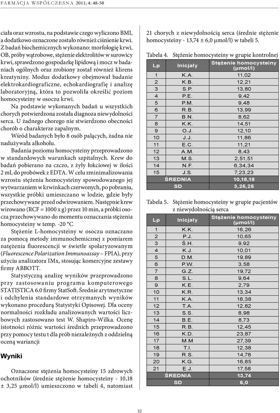 klirens kreatyniny. Modus dodatkowy obejmował badanie elektrokardiograficzne, echokardiografię i analizę laboratoryjną, która to pozwoliła określić poziom homocysteiny w osoczu krwi.