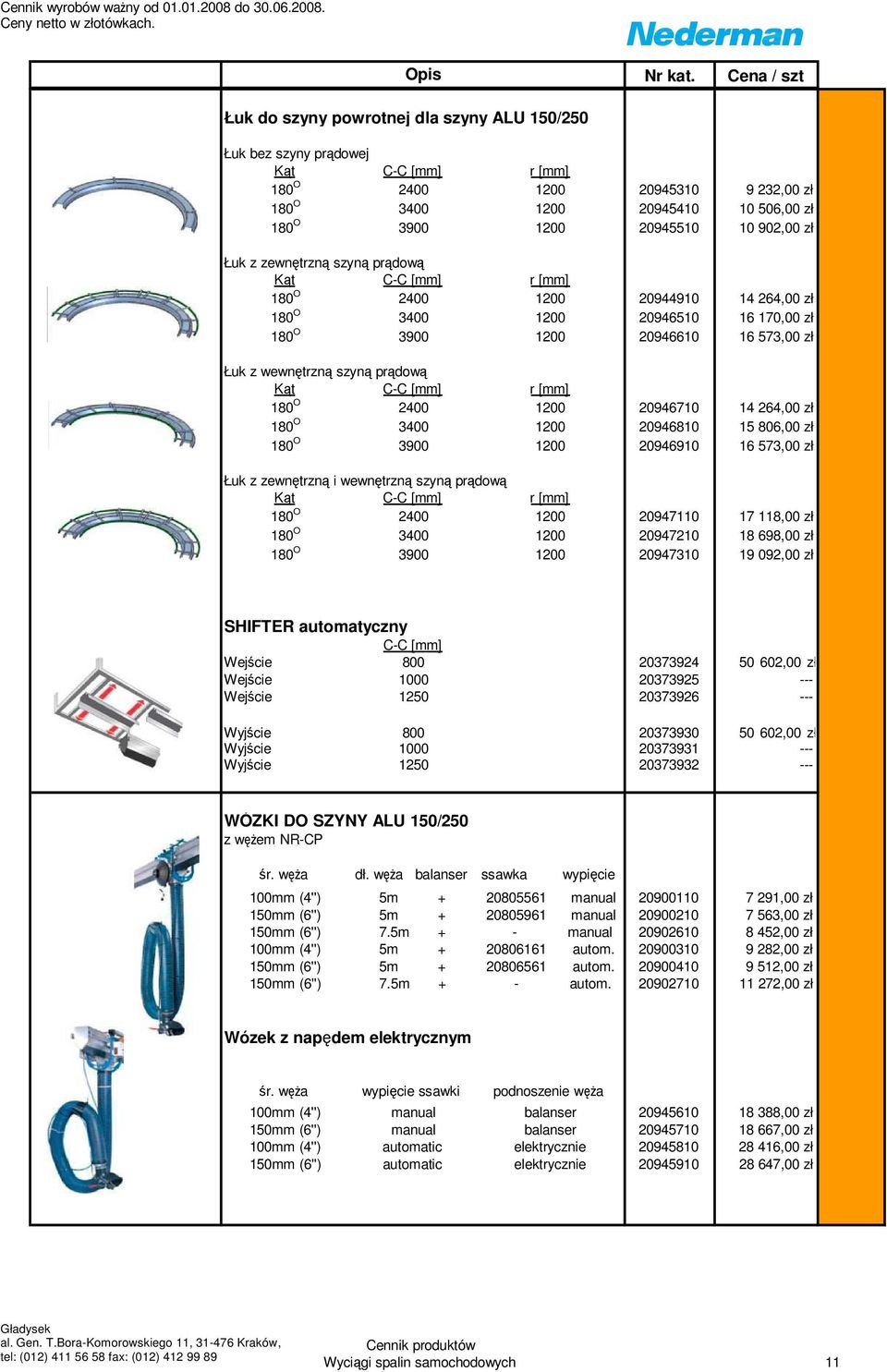 Kąt C-C [mm] r [mm] 180 O 2400 1200 20946710 14 264,00 zł 180 O 3400 1200 20946810 15 806,00 zł 180 O 3900 1200 20946910 16 573,00 zł Łuk z zewnętrzną i wewnętrzną szyną prądową Kąt C-C [mm] r [mm]