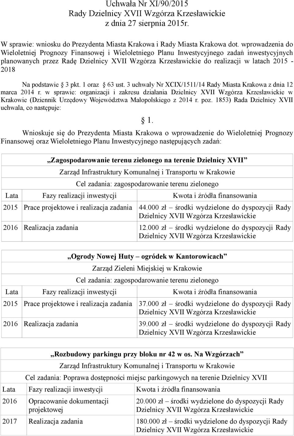 3 uchwały Nr XCIX/1511/14 Rady Miasta Krakowa z dnia 12 marca 2014 r. w sprawie: organizacji i zakresu działania w Krakowie (Dziennik Urzędowy Województwa Małopolskiego z 2014 r. poz.