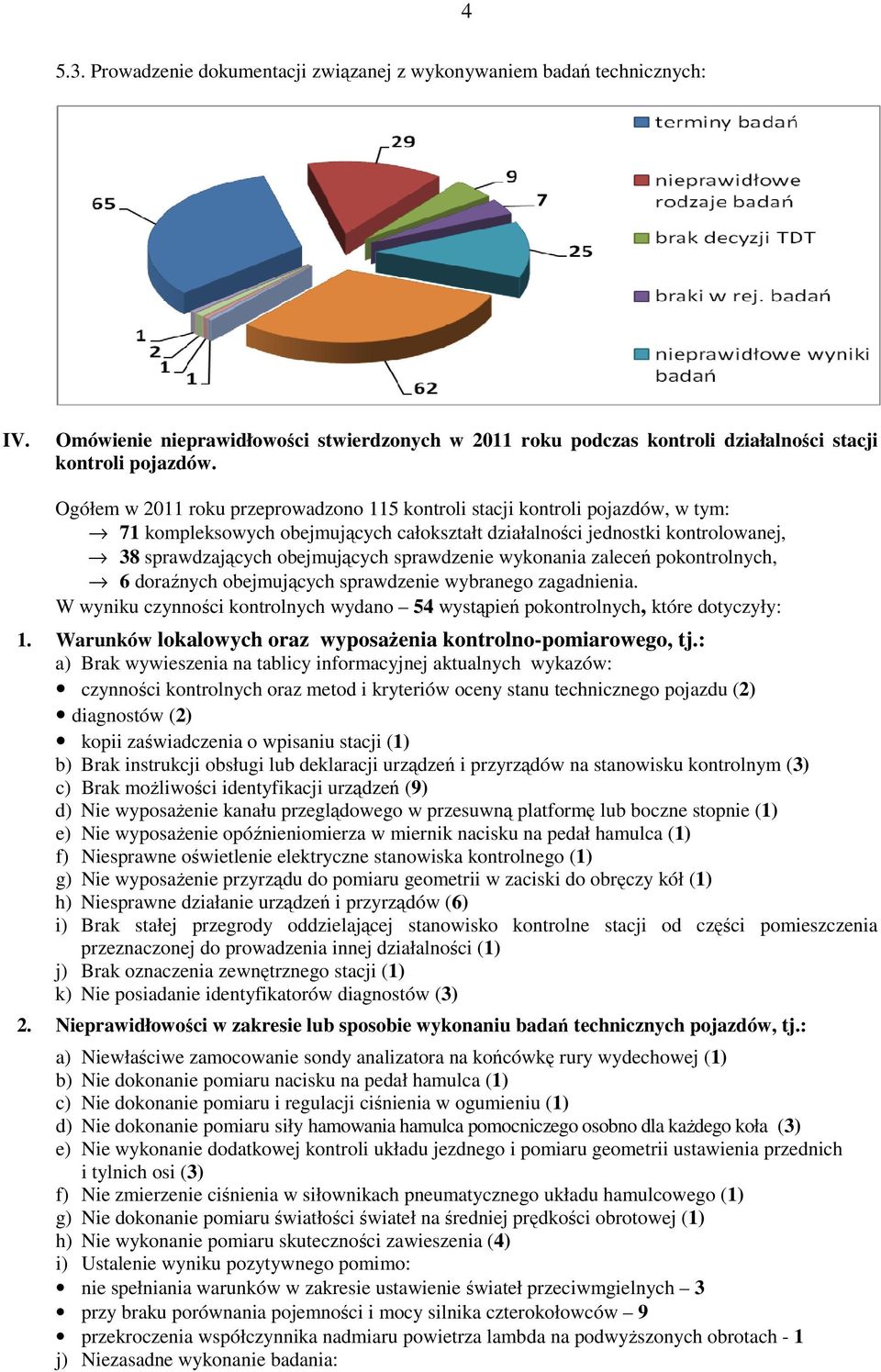 sprawdzenie wykonania zaleceń pokontrolnych, 6 doraźnych obejmujących sprawdzenie wybranego zagadnienia. W wyniku czynności kontrolnych wydano 54 wystąpień pokontrolnych, które dotyczyły: 1.